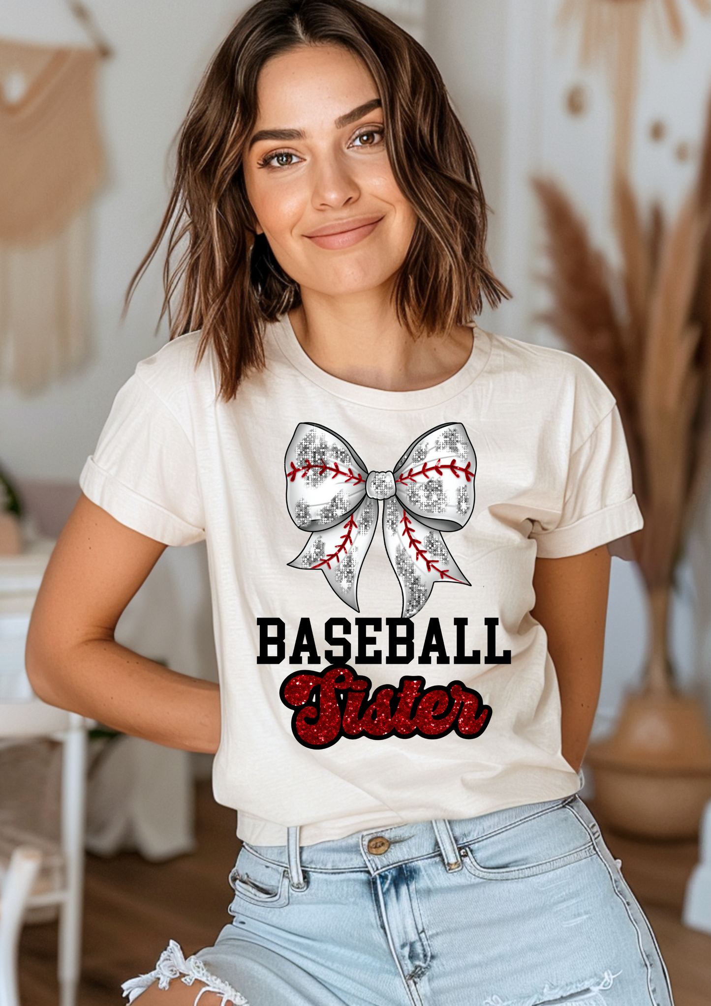 Baseball Bow Glitter T-Shirt
