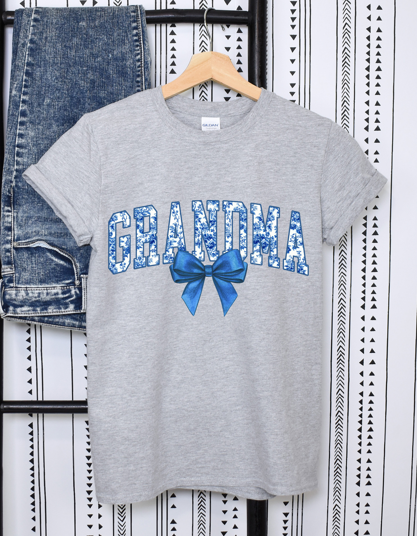 Blue Watercolor Floral Ribbon Bow
