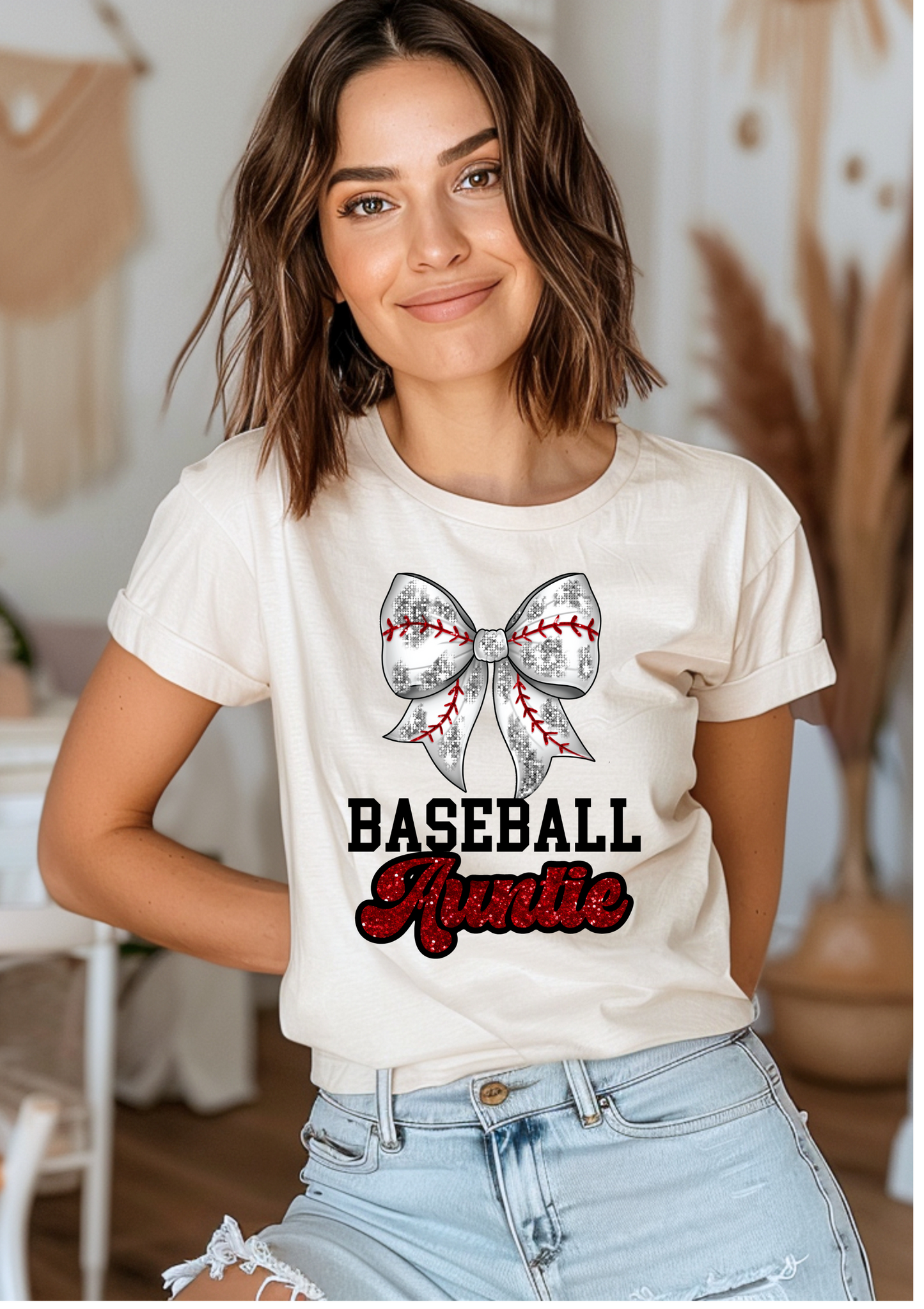 Baseball Bow Glitter T-Shirt
