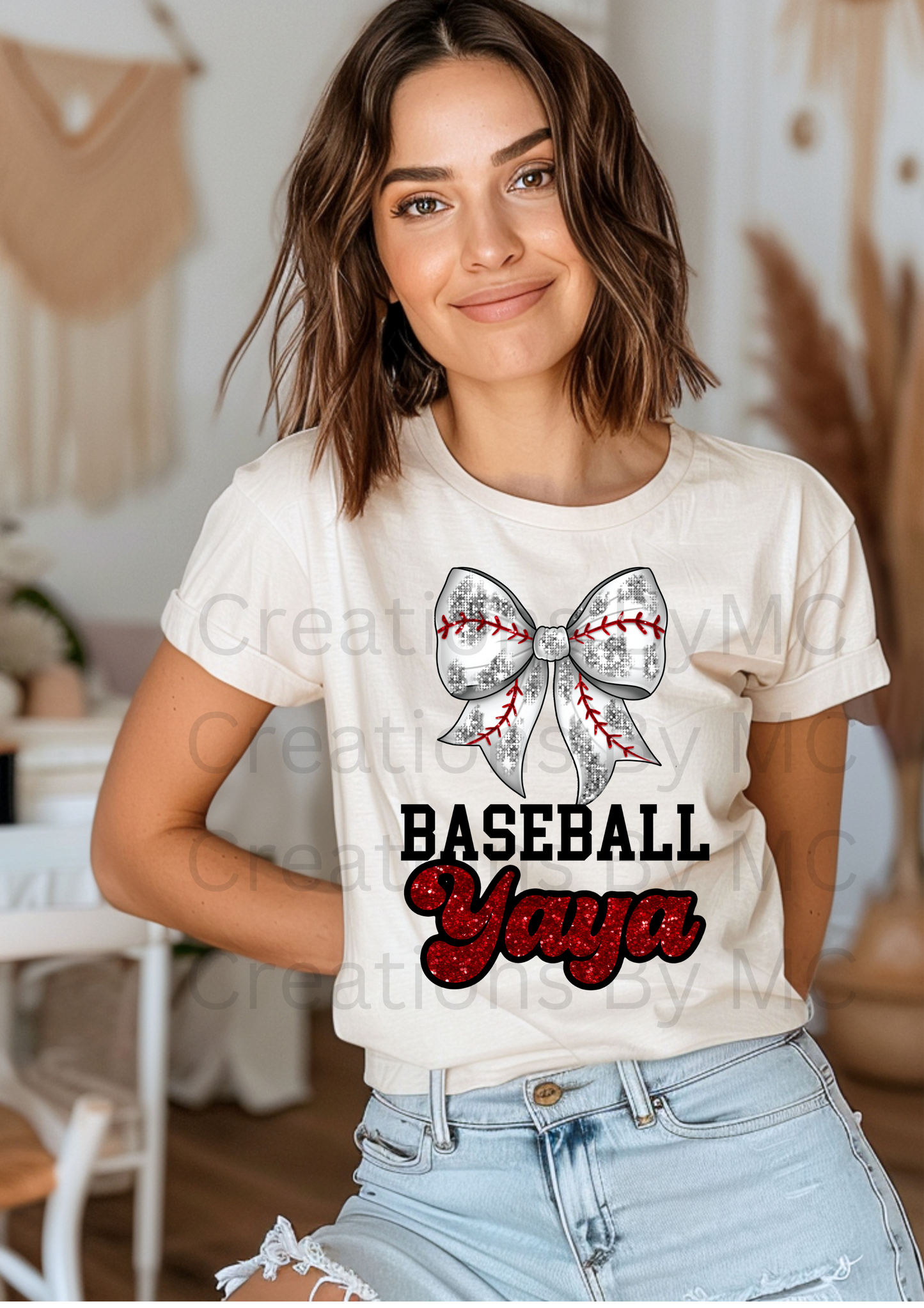 Baseball Bow Glitter T-Shirt