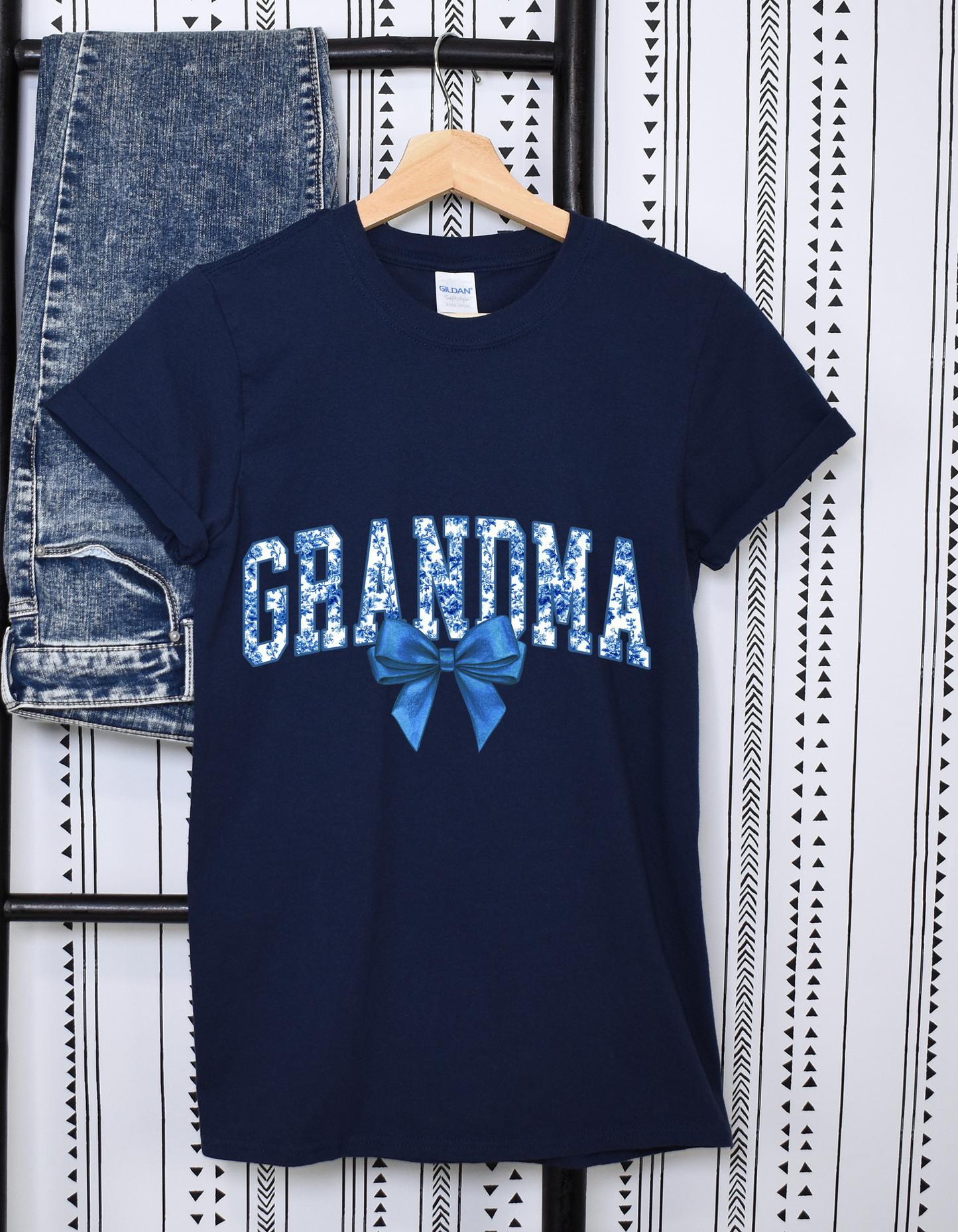 Blue Watercolor Floral Ribbon Bow
