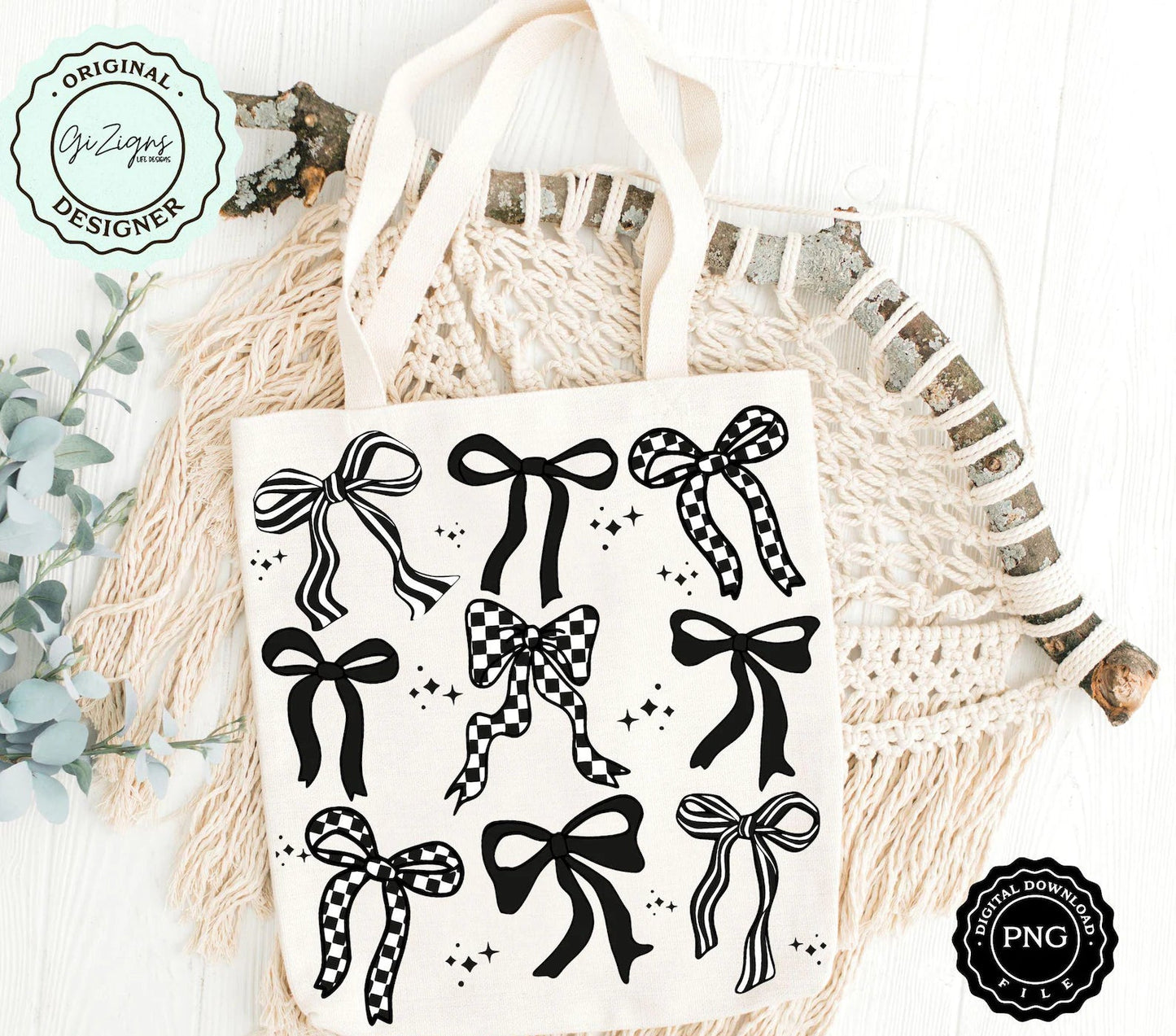 Trendy Black and White Checkered Bow Coquette