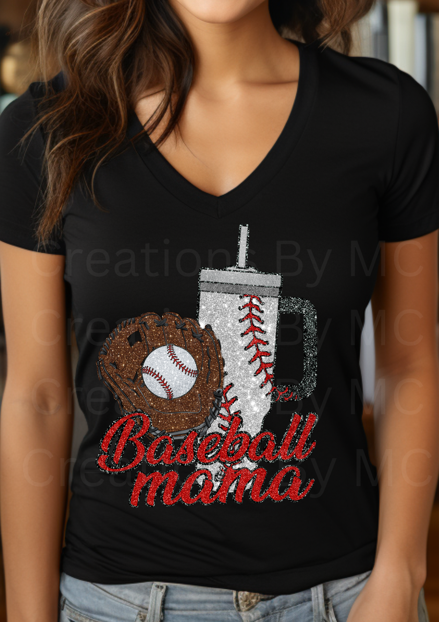 Baseball Mama with Glove and Cup Glitter
