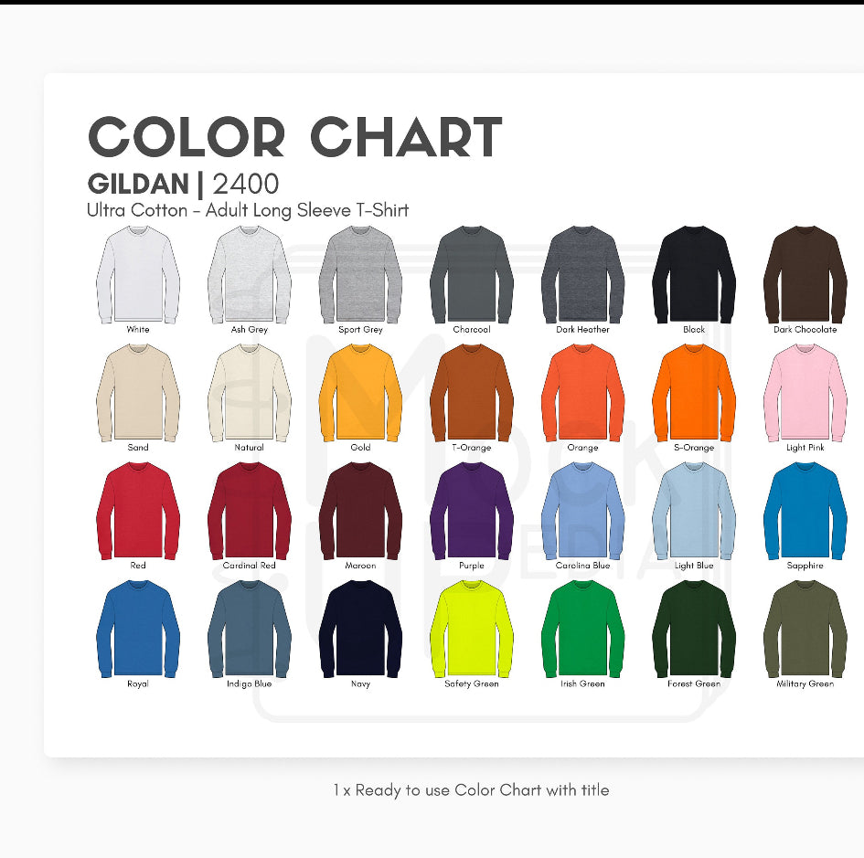 Gildan long sleeve T-shirt manufacturer color chart