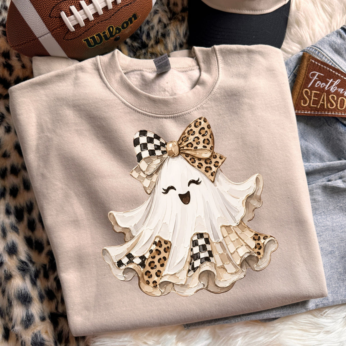 Checker Leopard Bow Ghost DTF Transfer #265 mockup