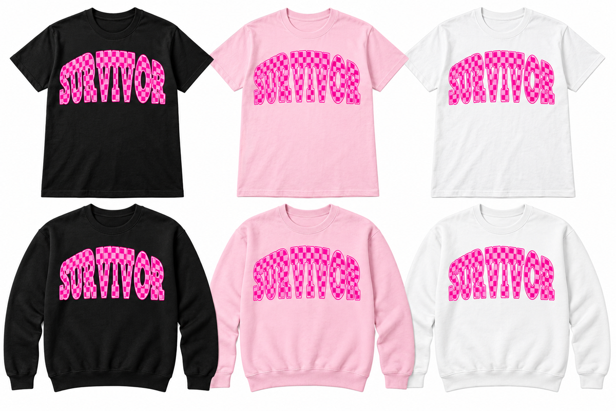 Survivor on Black, Light Pink, White tees and sweatshirts