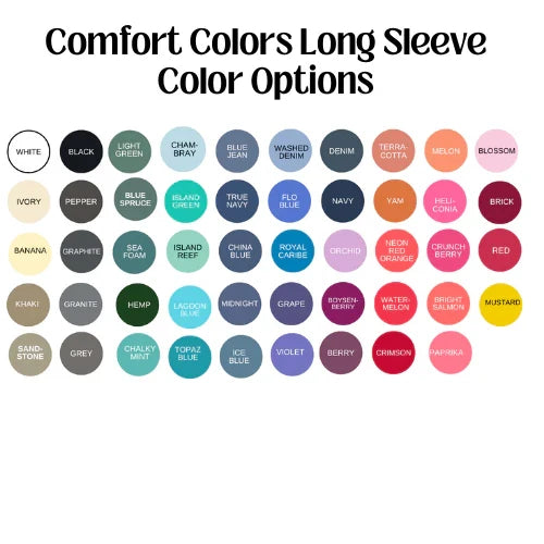 Comfort Colors long sleeve T-shirt manufacturer color chart