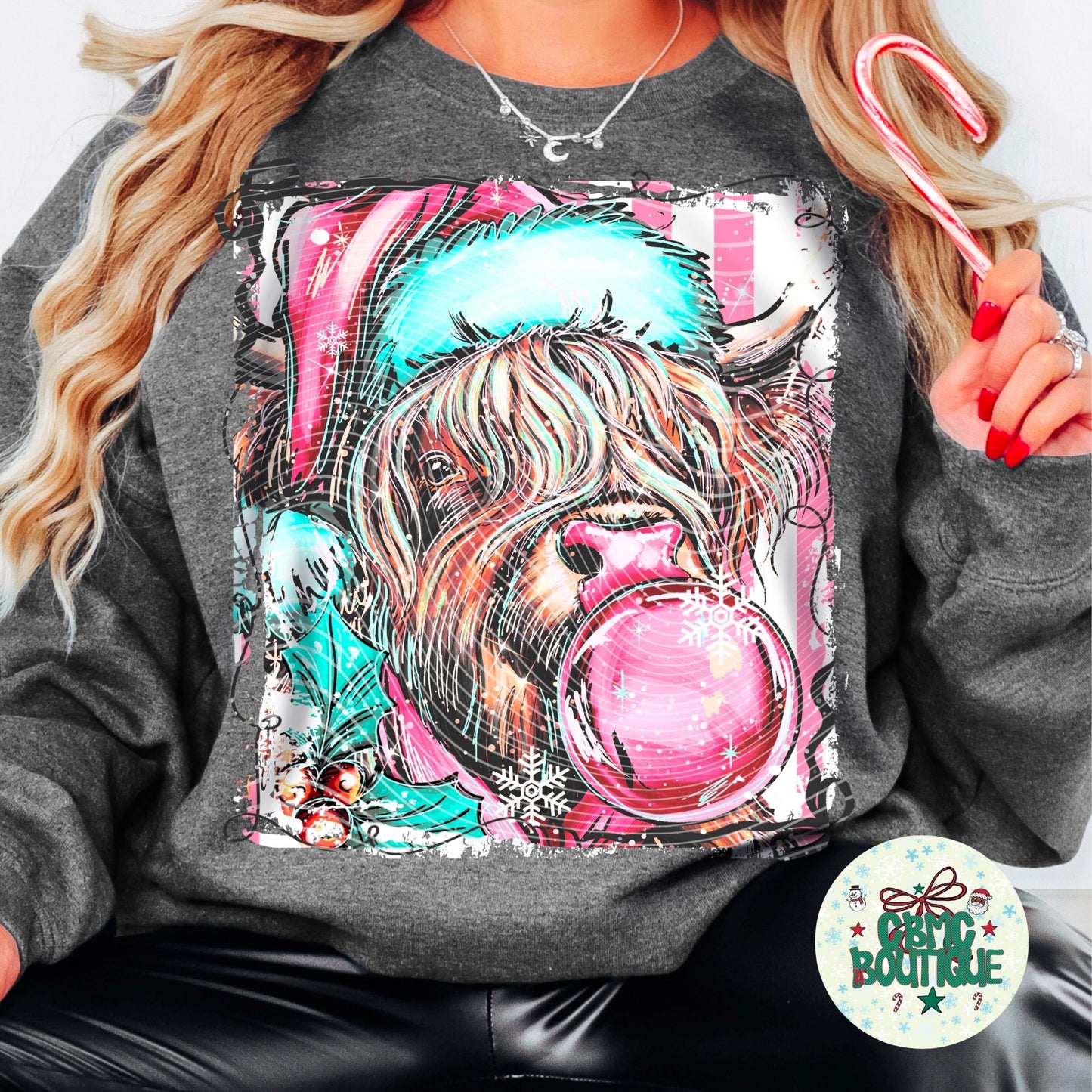 Christmas Cow Checkered Pink