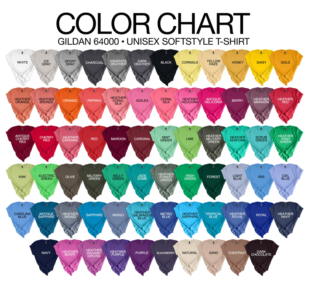 Gildan short sleeve T-shirt manufacturer color chart
