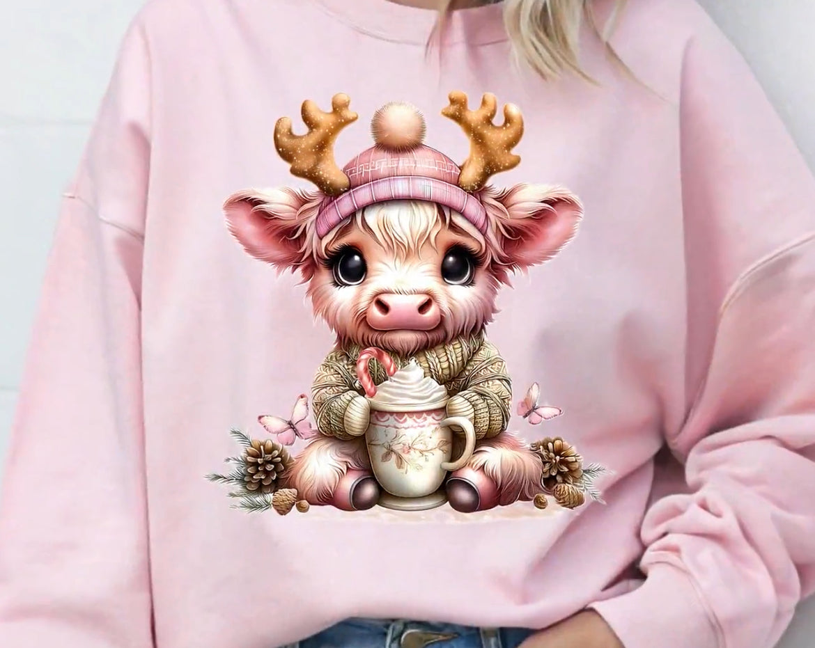 Highland Cow Pink Winter