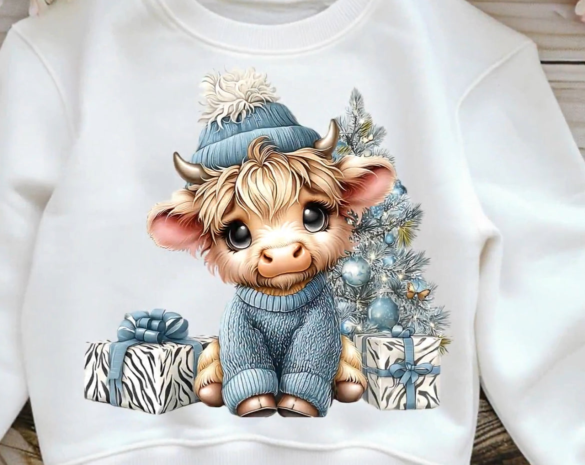 Highland Cow Blue Presents