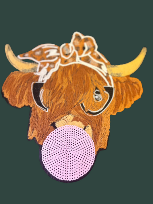 Highland Cow with Bubblegum Chenille Patch