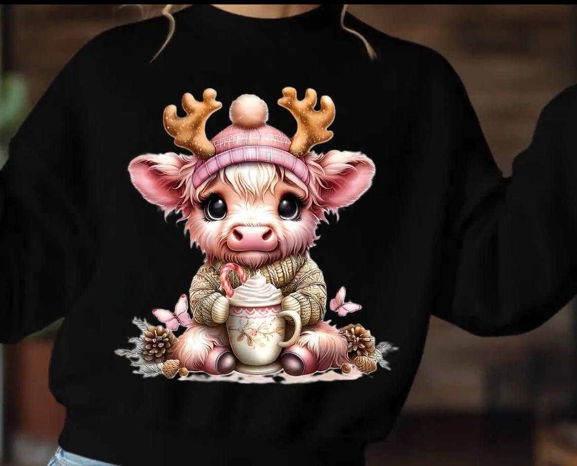 Highland Cow Pink Winter