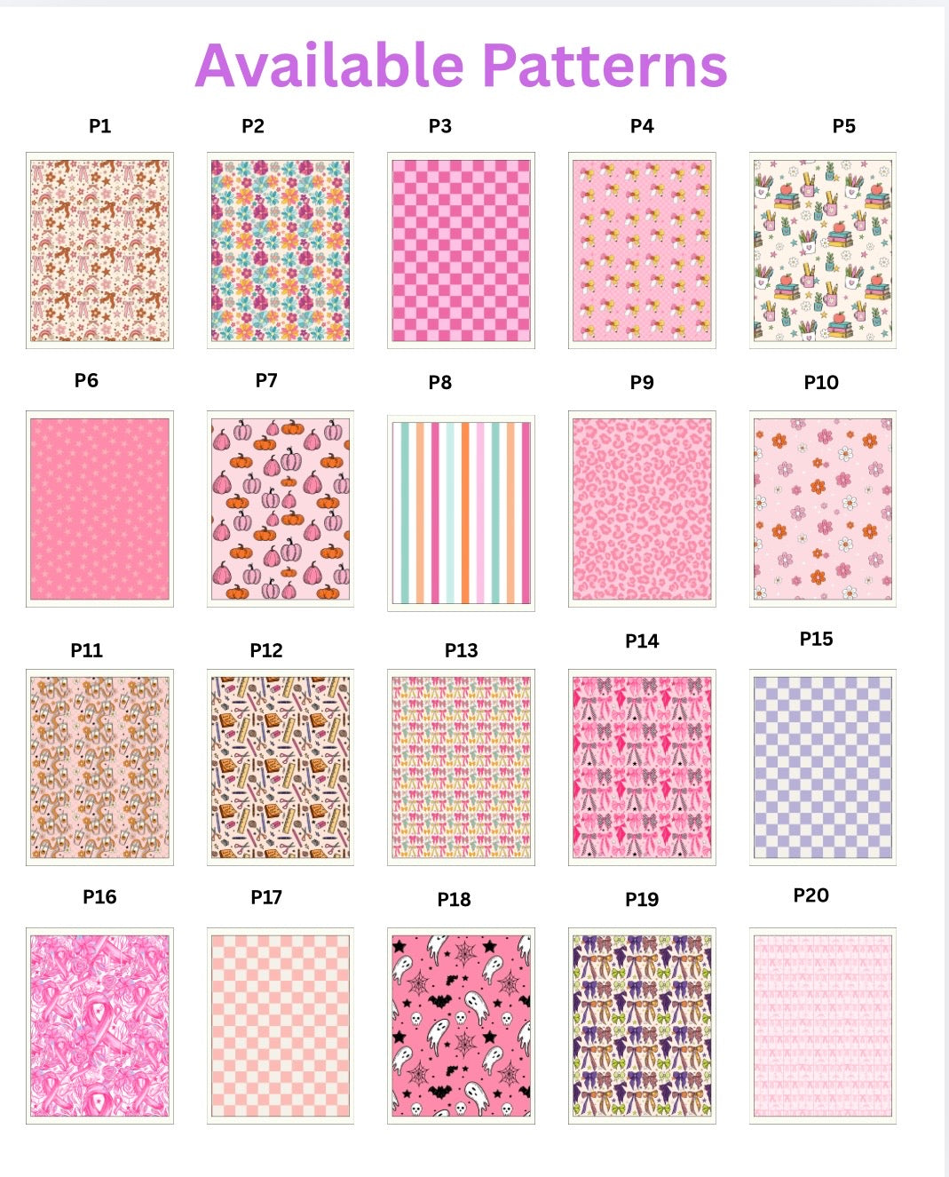 Available badge holder patterns P1 through P20