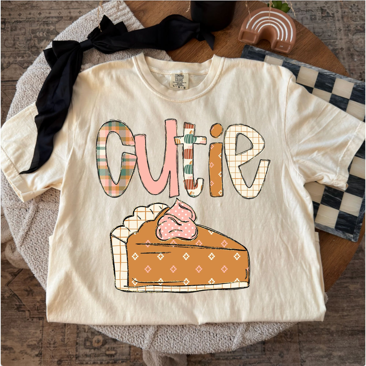 Comfort Colors T-shirt flat lay mockup featuring cutie pie design