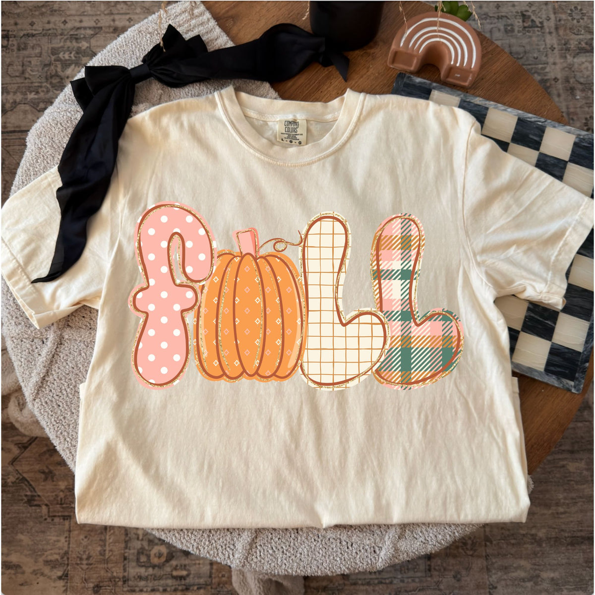 Comfort Colors T-shirt flat lay mockup featuring fall pumpkin lettering design