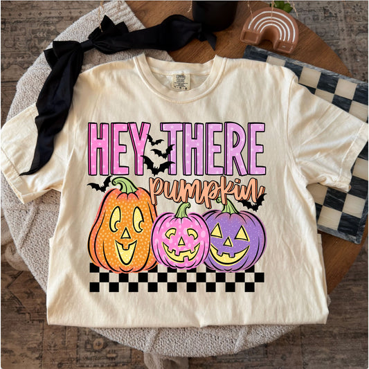 Comfort Colors T-shirt flat lay mockup featuring hey there pumpkin design