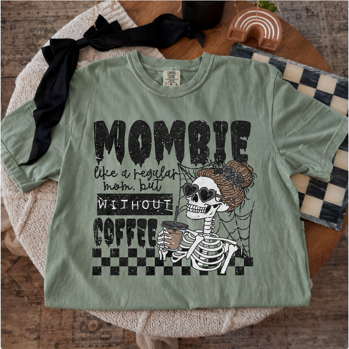 Mombie Without Coffee Comfort Colors Bay styled color-preview mockup
