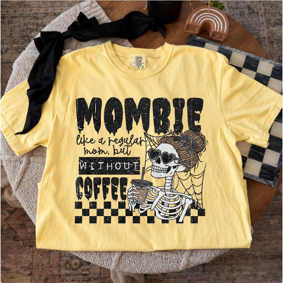 Mombie Without Coffee Comfort Colors Butter styled color-preview mockup