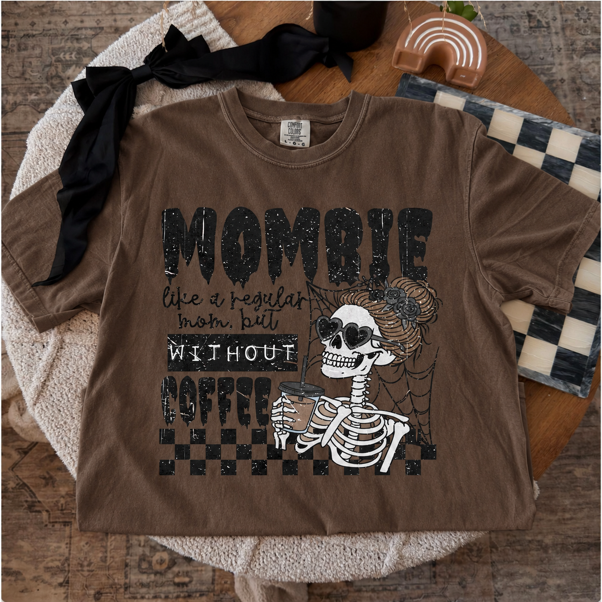Mombie Without Coffee Comfort Colors Espresso styled color-preview mockup