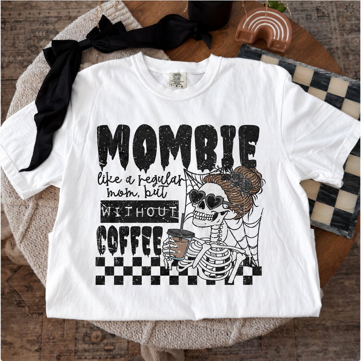 Mombie Without Coffee Comfort Colors White styled color-preview mockup