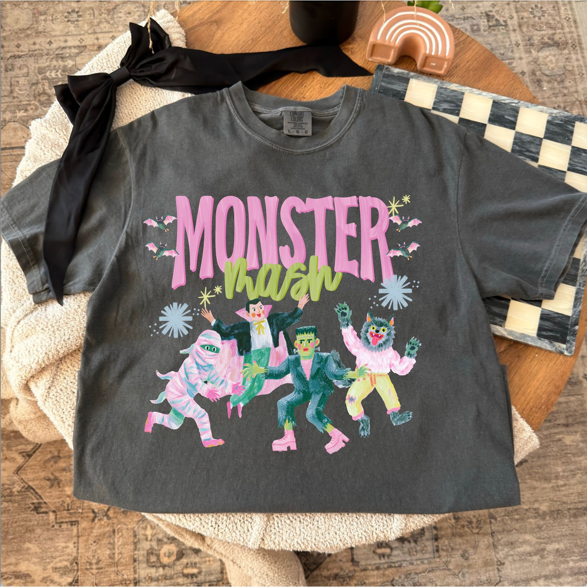 Comfort Colors T-shirt flat lay mockup featuring monster mash design