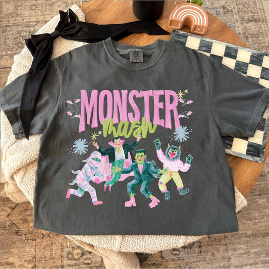 Comfort Colors T-shirt flat lay mockup featuring monster mash design