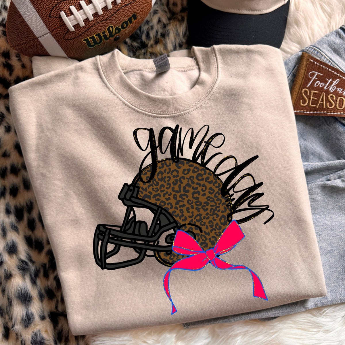 Gameday Leopard Helmet DTF Transfer #266 pink bow mockup