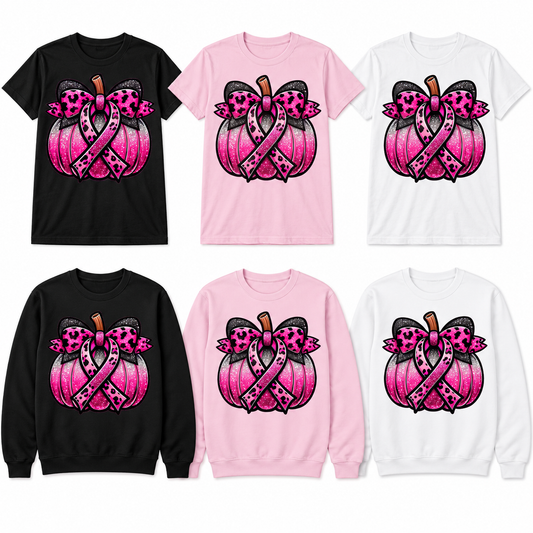 Leopard Ribbon Pumpkin on Black, Light Pink, White tees and sweatshirts