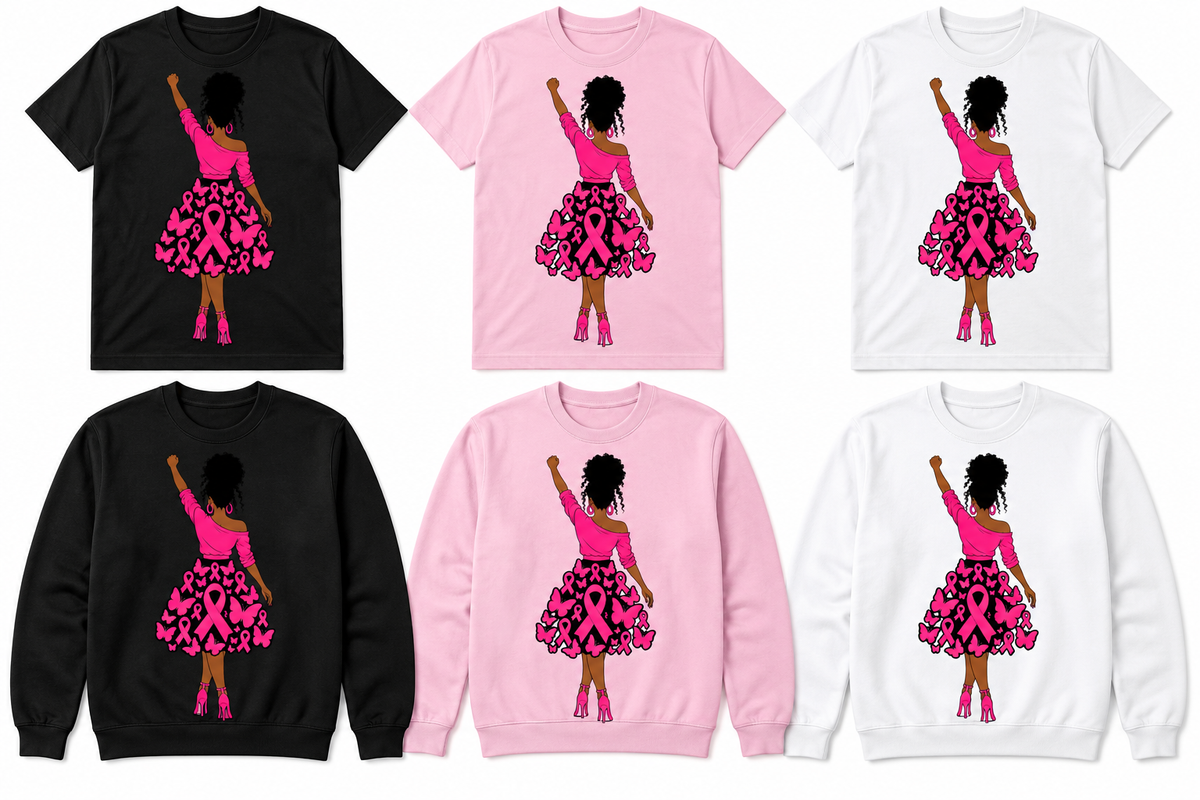 Pink Ribbon Dress on Black, Light Pink, White tees and sweatshirts