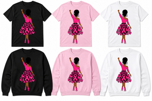Pink Ribbon Dress on Black, Light Pink, White tees and sweatshirts