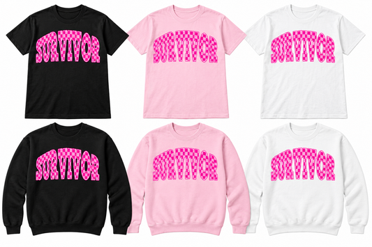 Survivor on Black, Light Pink, White tees and sweatshirts