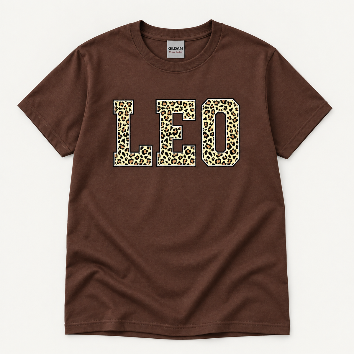 LEO leopard graphic tee in Gildan Dark Chocolate