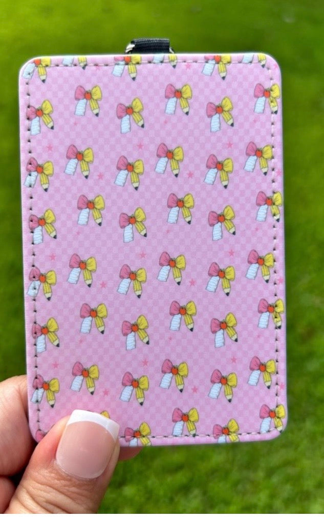 Multicolor bow patterned ID badge holder